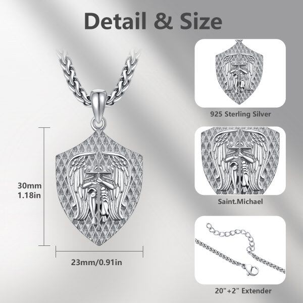 Sterling Silver St.Michael Protection Pendant Necklaces with Stainless Steel Chain-2