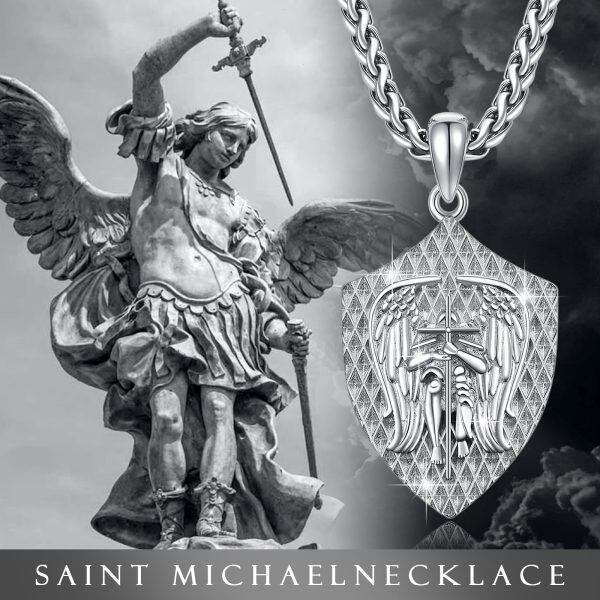 Sterling Silver St.Michael Protection Pendant Necklaces with Stainless Steel Chain-7