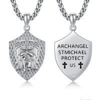 wholesale 925 Sterling Silver Mens Saint Michael Archangel Protect Us Pendant Necklaces- Rhodium Plated
