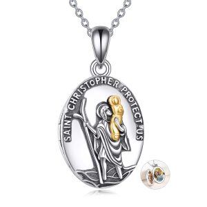 Sterling Silver St Christopher Photo Lcket Necklace-0