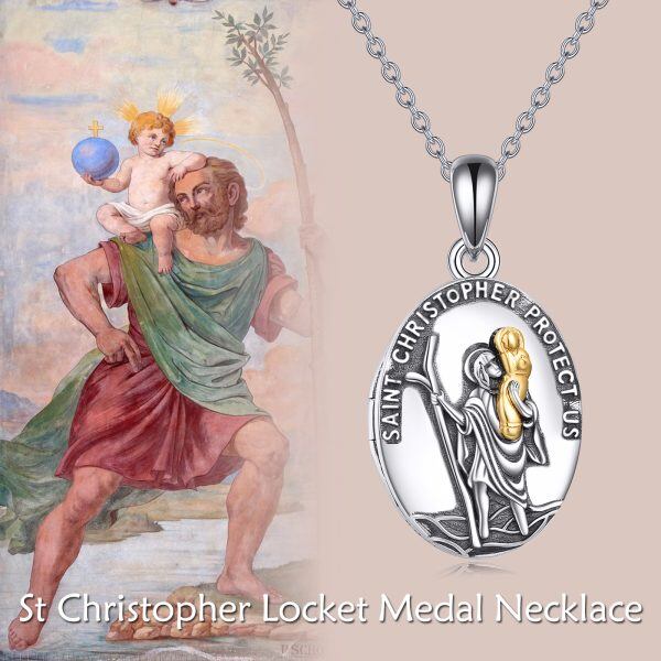 Sterling Silver St Christopher Photo Lcket Necklace-5