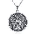 wholesale 925 Sterling Silver Guardian Angel Round Medal Pendant Necklace s for Women Girls-0-0