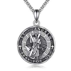 Sterling Silver Saint Andrew Protector Pendant Necklaces with Stainless Steel Chain-0