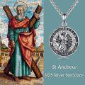 wholesale 925 Sterling Silver St Andrew Patron Saint Medal Necklace Catholic Christian Gifts for Women and Men-0-5