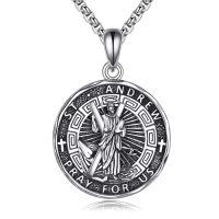 wholesale 925 Sterling Silver St Andrew Patron Saint Medal Necklace Catholic Christian Gifts for Women and Men- Oxidized/Oxidised
