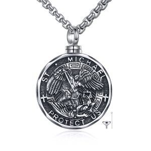 Sterling Silver Religious Protector Saint Michael Urn Necklace with Stainless Steel Chain-0