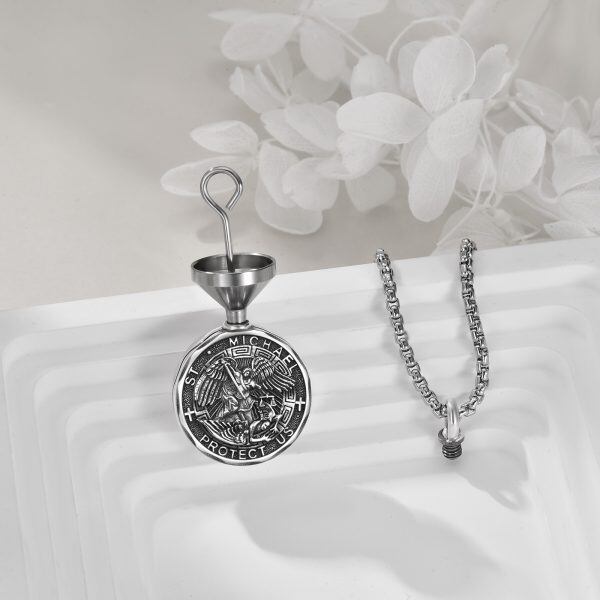 Sterling Silver Religious Protector Saint Michael Urn Necklace with Stainless Steel Chain-3