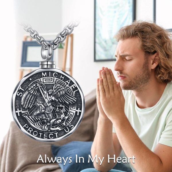 Sterling Silver Religious Protector Saint Michael Urn Necklace with Stainless Steel Chain-5