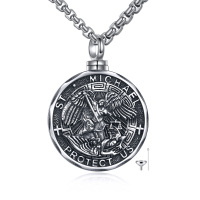 wholesale 925 Sterling Silver St Michael Archangel Protect Us Urn Keepsake Cremation Ashes Memorial Locket Pendant Chain for Men Women with Funnel and Filler Tool - Religious  Set- Oxidized/Oxidised
