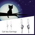 wholesale 925 Sterling Silver Key Earrings with Cat and Flower Design Gifts for Women Teenage Girls-0-5