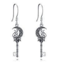 wholesale 925 Sterling Silver Key Earrings with Cat and Flower Design Gifts for Women Teenage Girls- Oxidized/Oxidised