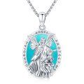 wholesale 925 Sterling Silver Guardian Angel Protect Me Blue Stone Pendant Necklace-0-0