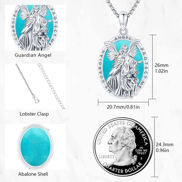 Sterling Silver Turquoise Guardian Angel Pendant Necklaces with Stainless Steel Chain-1