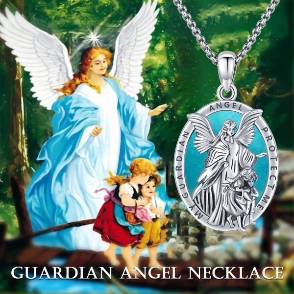 Sterling Silver Turquoise Guardian Angel Pendant Necklaces with Stainless Steel Chain-5