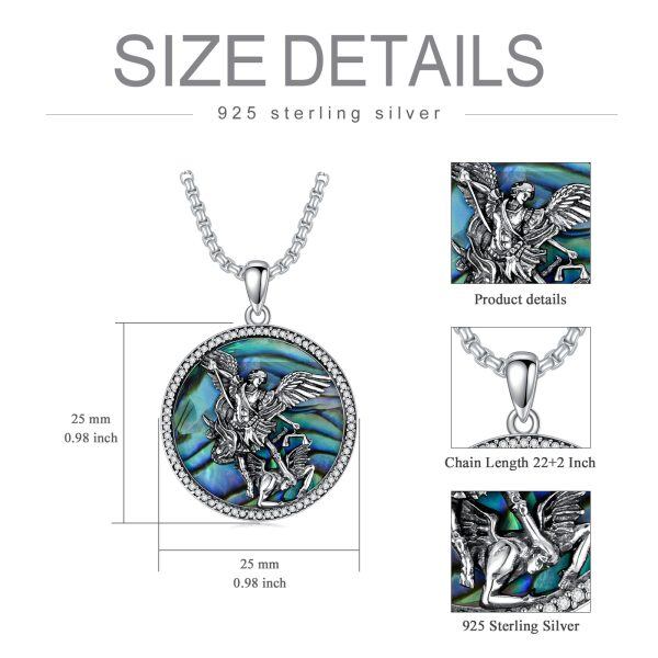 Sterling Silver Abalone Shell St Michael Archangel Pendant Necklaces with Stainless Steel Chain-1