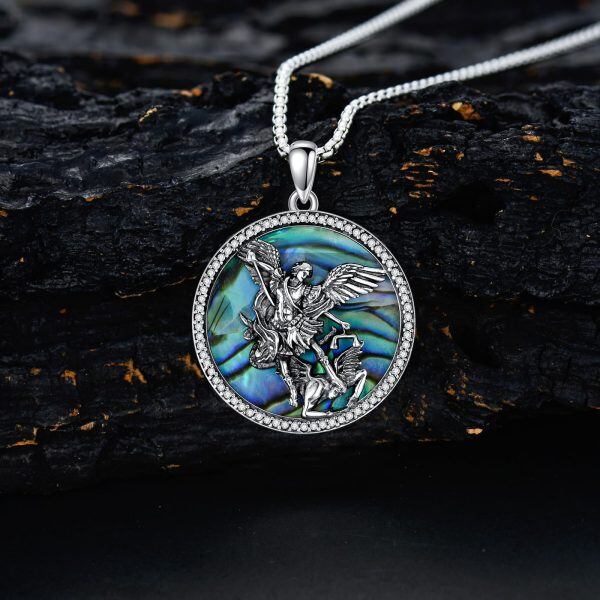 Sterling Silver Abalone Shell St Michael Archangel Pendant Necklaces with Stainless Steel Chain-4