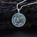 wholesale 925 Sterling Silver Round Abalone Shell Saint Michael Archangel Pendant Religious Necklace Christian  for Men Women Kids 22 + Extender Chain-0-4