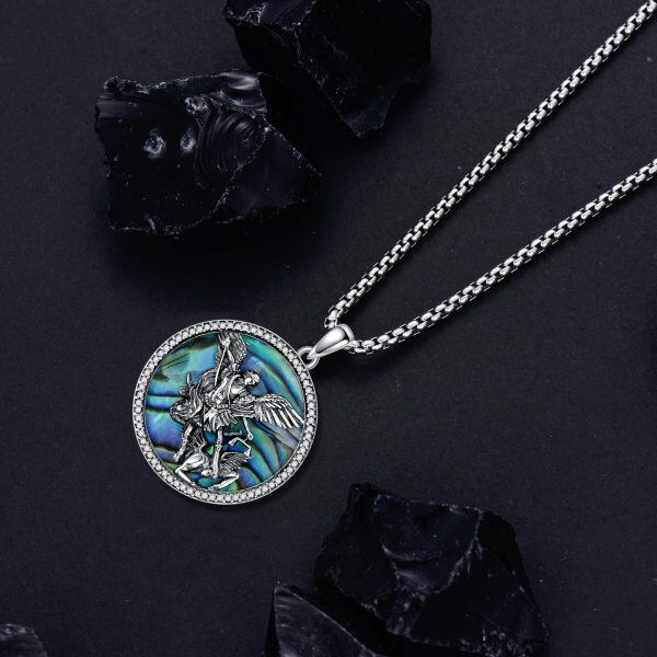 Sterling Silver Abalone Shell St Michael Archangel Pendant Necklaces with Stainless Steel Chain-5