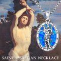 wholesale 925 Sterling Silver Saint Sebastian Blue Opal Pray for Us Pendant Necklace -0-4