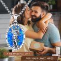 wholesale 925 Sterling Silver Saint Sebastian Blue Opal Pray for Us Pendant Necklace -0-5