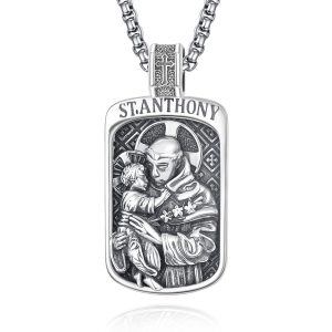 Sterling Silver Saint Anthony Square Pendant Necklaces with Stainless Steel Chain-0