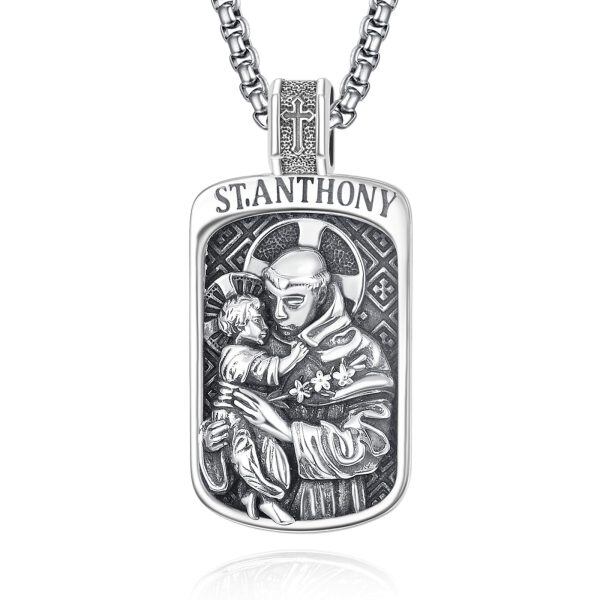 Sterling Silver Saint Anthony Square Pendant Necklaces with Stainless Steel Chain-0