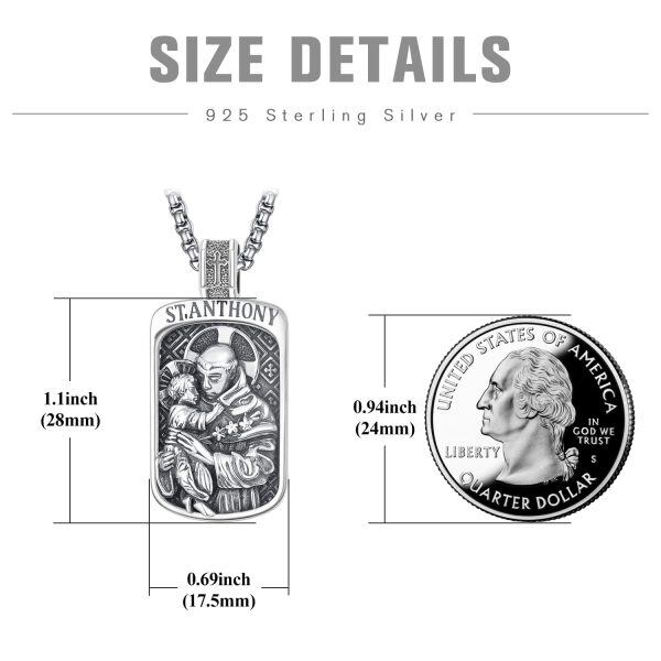 Sterling Silver Saint Anthony Square Pendant Necklaces with Stainless Steel Chain-1