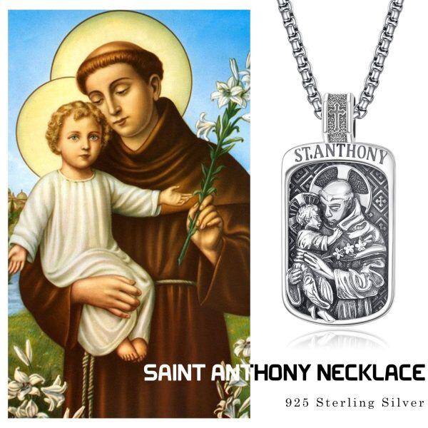 Sterling Silver Saint Anthony Square Pendant Necklaces with Stainless Steel Chain-4