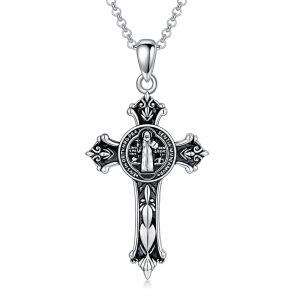 Sterling Silver Saint Cross Benedict Pendant Necklaces-0