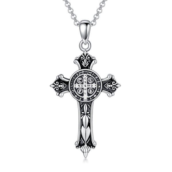 Sterling Silver Saint Cross Benedict Pendant Necklaces-1