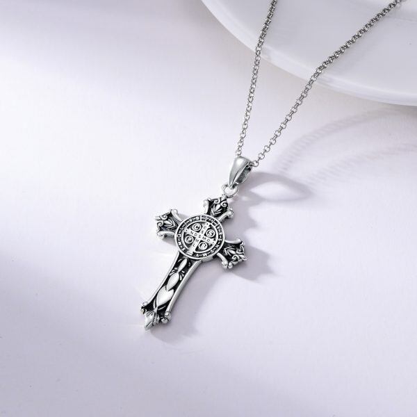 Sterling Silver Saint Cross Benedict Pendant Necklaces-5