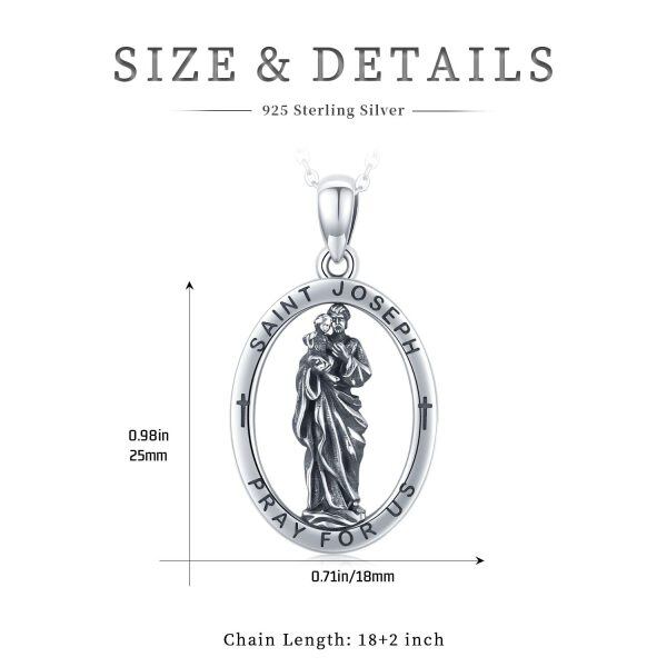 Sterling Silver Oval medal Saint Joseph Pendant Necklaces-1