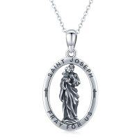 wholesale 925 Sterling Silver Saint Joseph Pendant Necklace with Chain Catholic s for Women and Men- Oxidized/Oxidised
