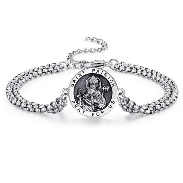 Sterling Silver St Patrick Medal Chain Bracelets-0