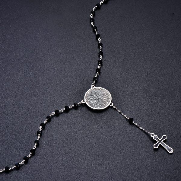 Sterling Silver Saint Michael Chaplet Cross Pendant Necklaces with Black Stone Bead Chain-4