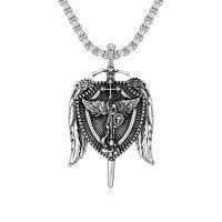 wholesale 925 Sterling Silver Angel Wings Sword Shield Cross Pendant Necklace for Men Women- Oxidized/Oxidised