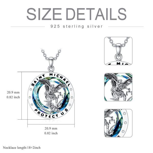 Sterling Silver St Michael Pendant Necklaces with Crystal Circle-1