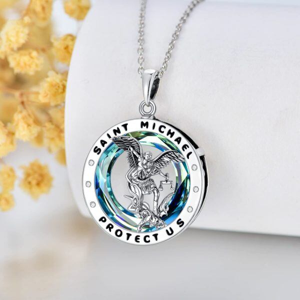 Sterling Silver St Michael Pendant Necklaces with Crystal Circle-3