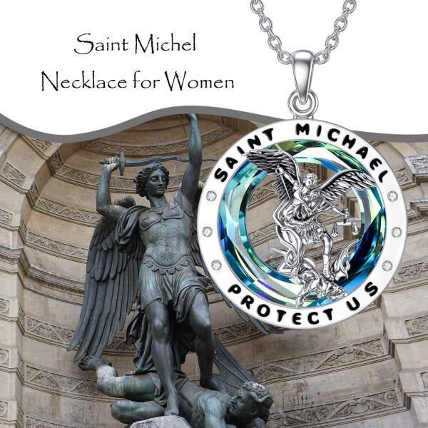 Sterling Silver St Michael Pendant Necklaces with Crystal Circle-5