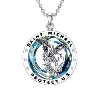 wholesale 925 Sterling Silver St. Michael Pendant with Blue Crystal and Guardian Angel Protection Jewelry for Women & Men - Oxidized/Oxidised