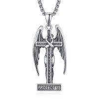 wholesale 925 Sterling Silver Angel Pendant Cross Necklace Graduation Gifts for Her Him Protection Jewelry - Oxidized/Oxidised