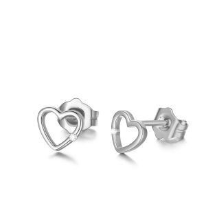 14K Solid Gold Natural Round Diamond Heart Stud Earrings -0