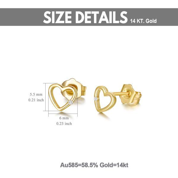 14K Solid Gold Natural Round Diamond Heart Stud Earrings -6