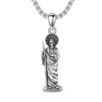wholesale 925 Sterling Silver Saint Jude Statue Pendant with 24 Chain - Religious Jewelry for Men and Women- Oxidized/Oxidised