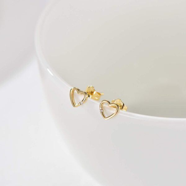 14K Solid Gold Natural Round Diamond Heart Stud Earrings -8