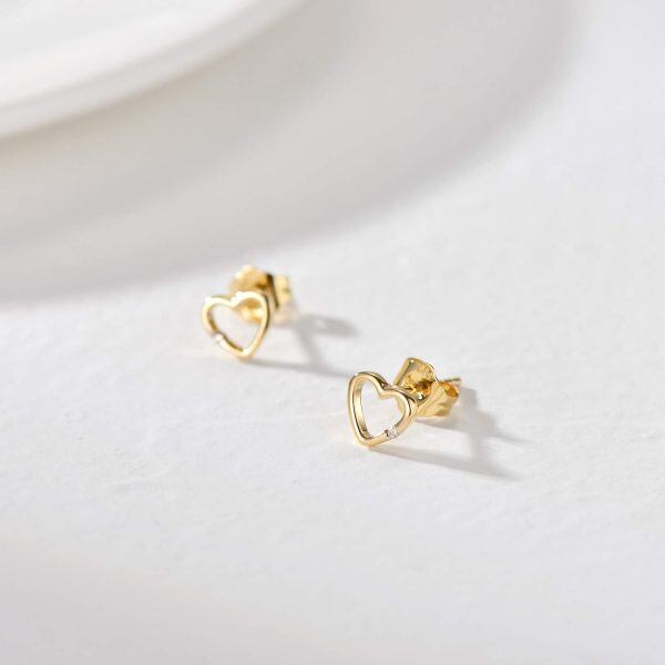 14K Solid Gold Natural Round Diamond Heart Stud Earrings -9