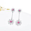 wholesale Sterling Silver October Birthstone Daisy Earrings Hypoallergenic Dangle Gift - Rhodium Plated-0-10