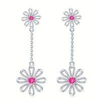 wholesale Sterling Silver October Birthstone Daisy Earrings Hypoallergenic Dangle Gift - Rhodium Plated- Rhodium Plated