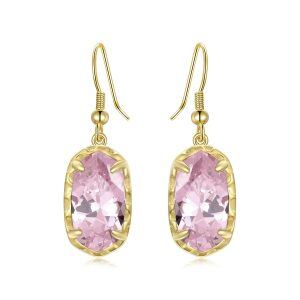 Sterling Silver Pink Tourmaline Dangle Earrings with October Birthstone-0