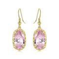 wholesale 925 Sterling Silver Plated Gold  Pink Stone Oval Shape Dainty Drop Earrings for Women Fine -0-0